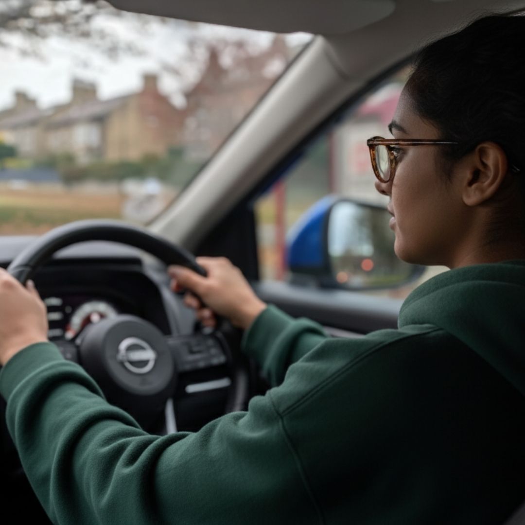 Student learning to drive with professional instruction